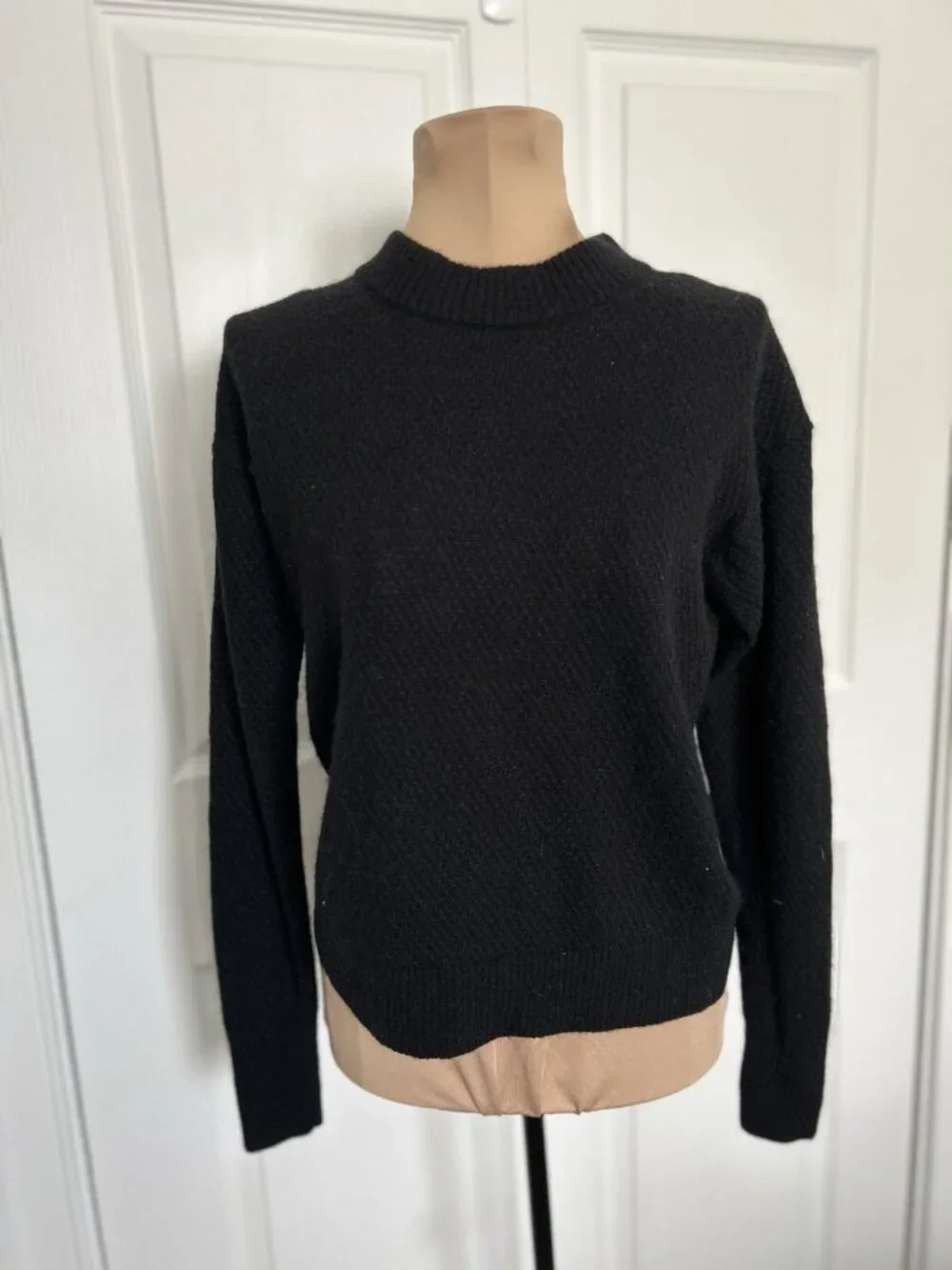 Quince Baby Alpaca Wool Diamond Stitch Crew Neck Sweater  Black Size S